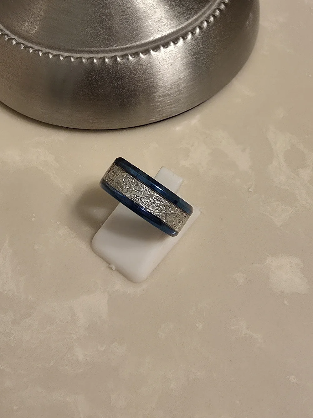 Men's Blue and Brushed Silver Ring Band - Size 7